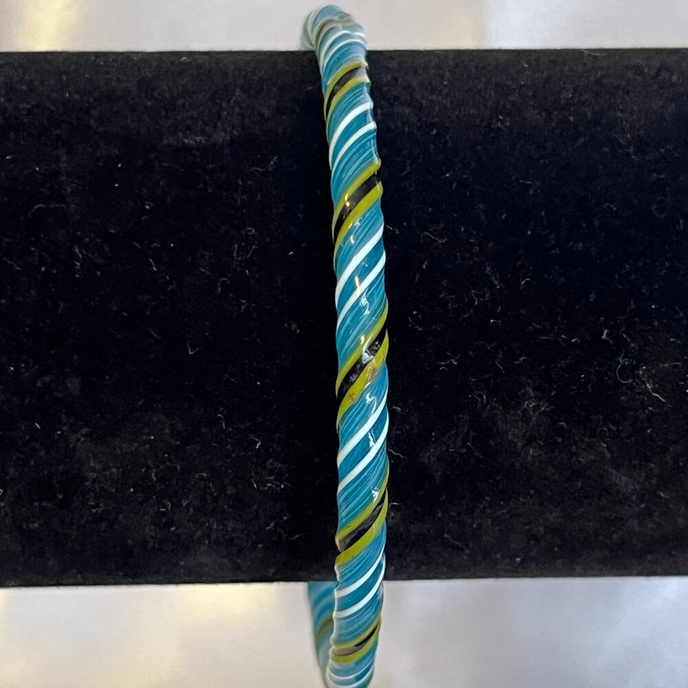 Vintage Blue Twisted Glass Bangle Bracelet – Best for 6.5–6.75” Wrist